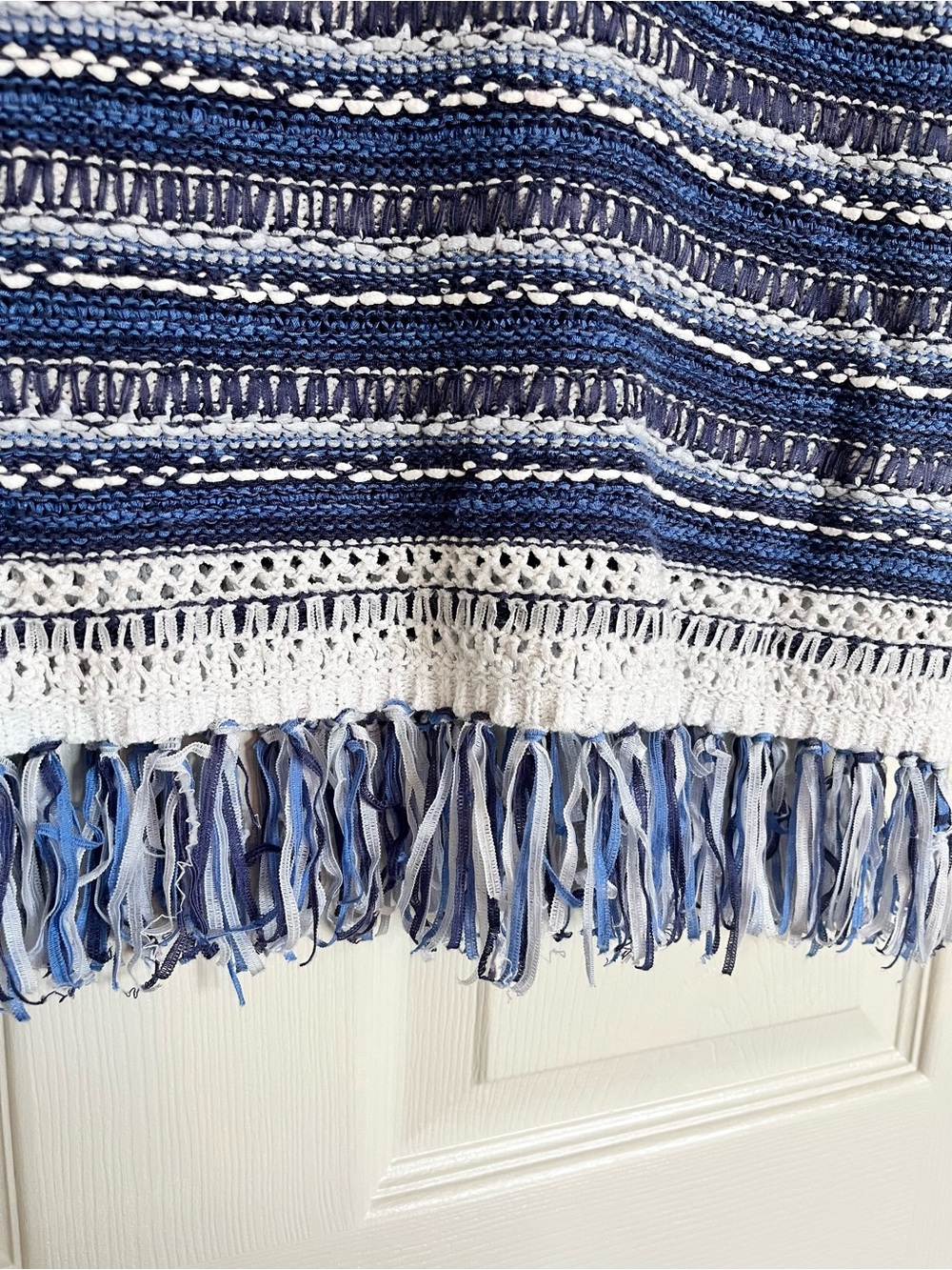 Ruby Rd. Blue & White Crochet Fringe Tank - Picture 2 of 4
